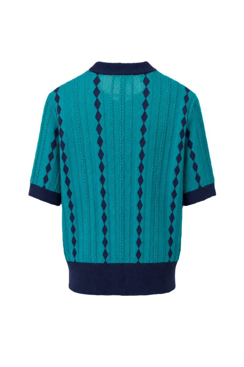 1970s Turquoise Cotton Blend Cardigan - Back View