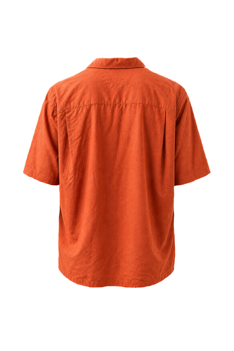 1970s Orange Cotton Blend Camp Collar Shirt - Back View