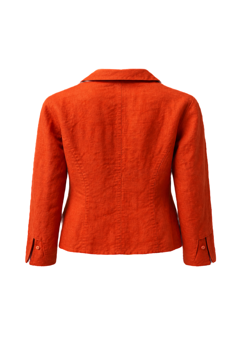 1990s Bright Orange Linen Blend Blouse - Back View