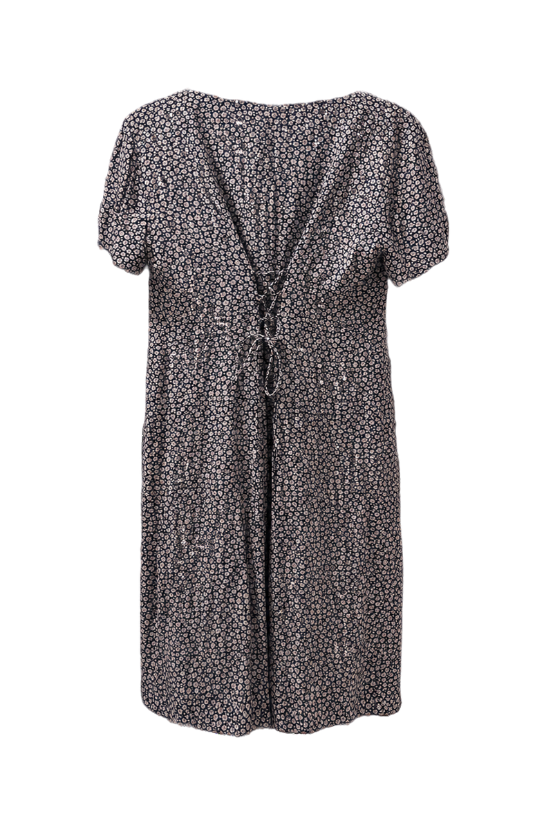 1970s Navy Blue Cotton Blend Dress - Back View
