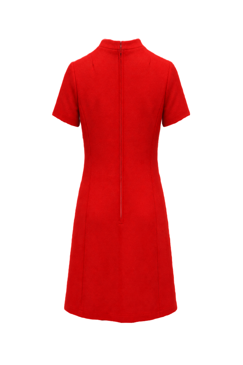 1970s Red Cotton Blend Shift Dress - Back View