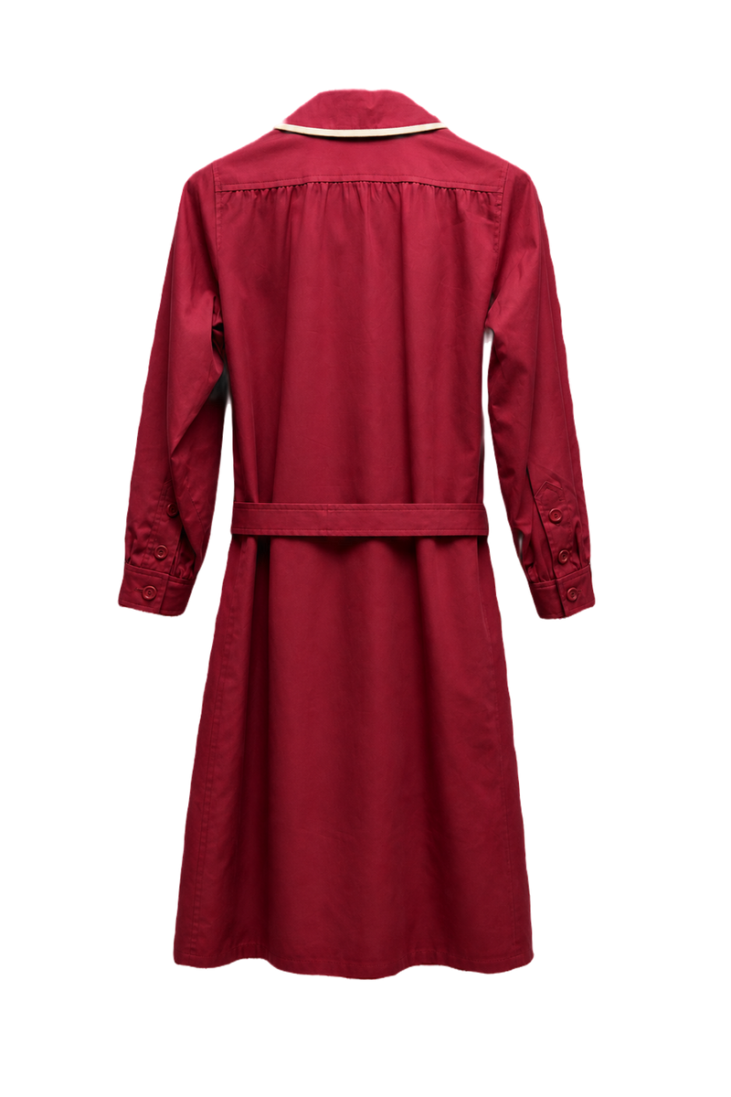 1970s Red Cotton Blend Trench Coat - Back View