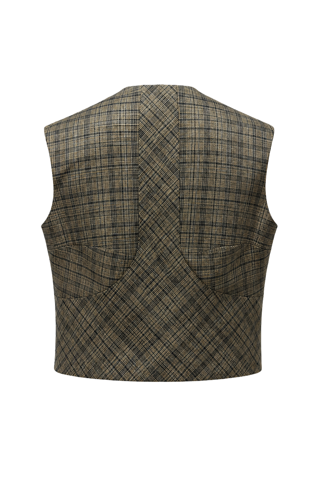 1950s Grey Plaid Smooth Vest - Back View