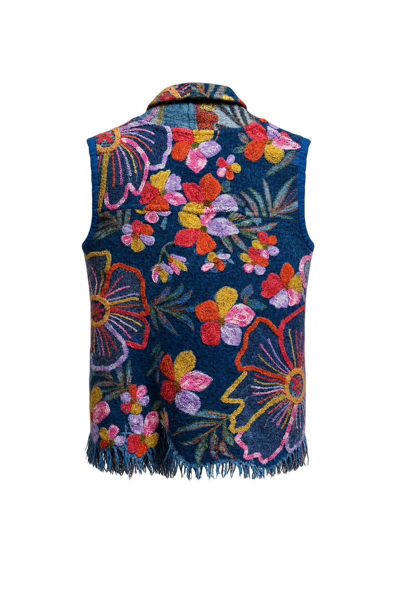 1970s Navy Blue Wool Blend Vest - Back View