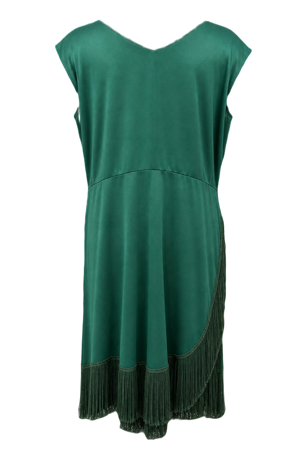 1970s Emerald Green Satin Blend Dress - Back View
