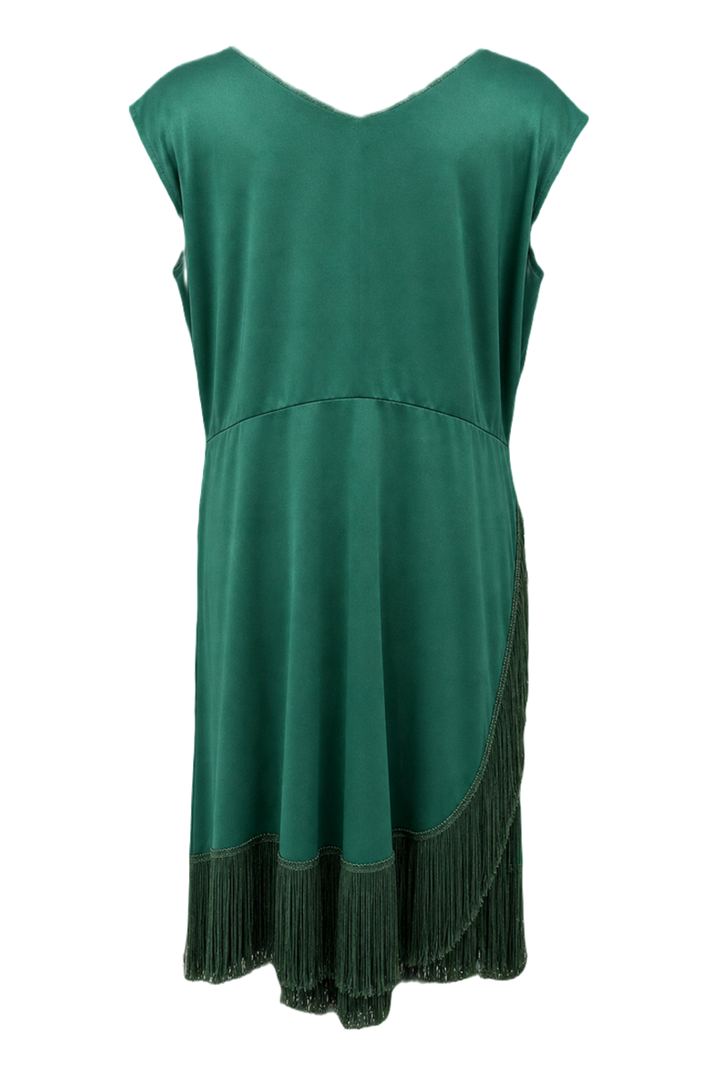 1970s Emerald Green Satin Blend Dress - Back View