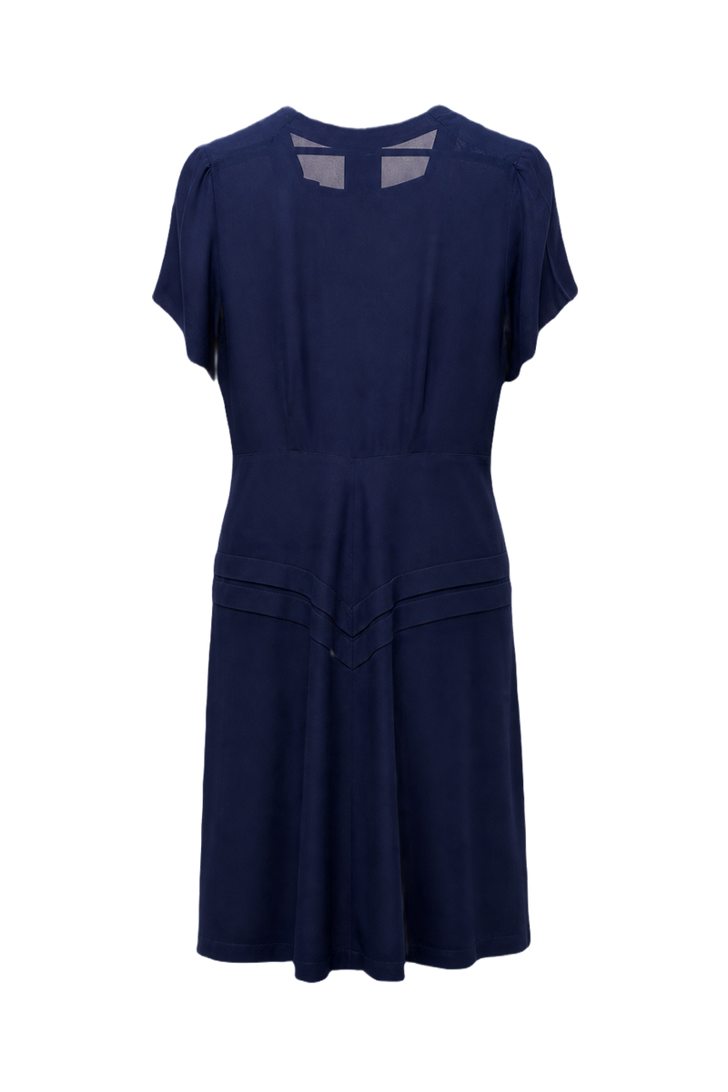 1920s Navy Blue Silk Dress - Back View