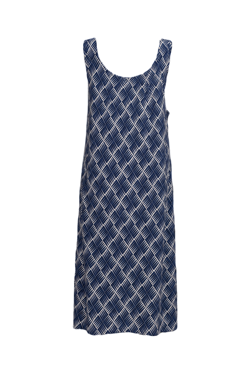 1970s Navy Blue Polyester Sleeveless Dress - Back View