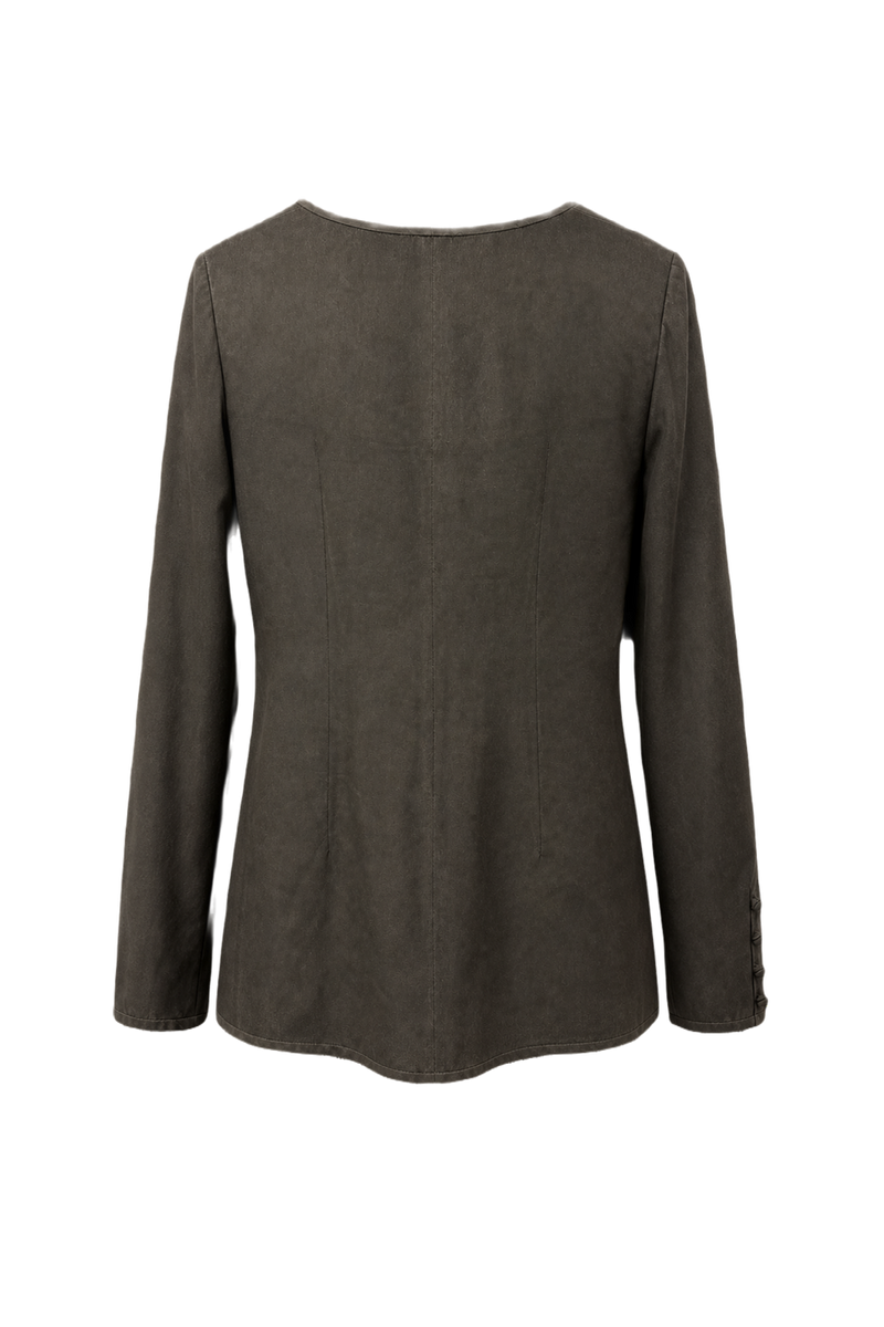 1990s Dark Olive Silk Blouse - Back View