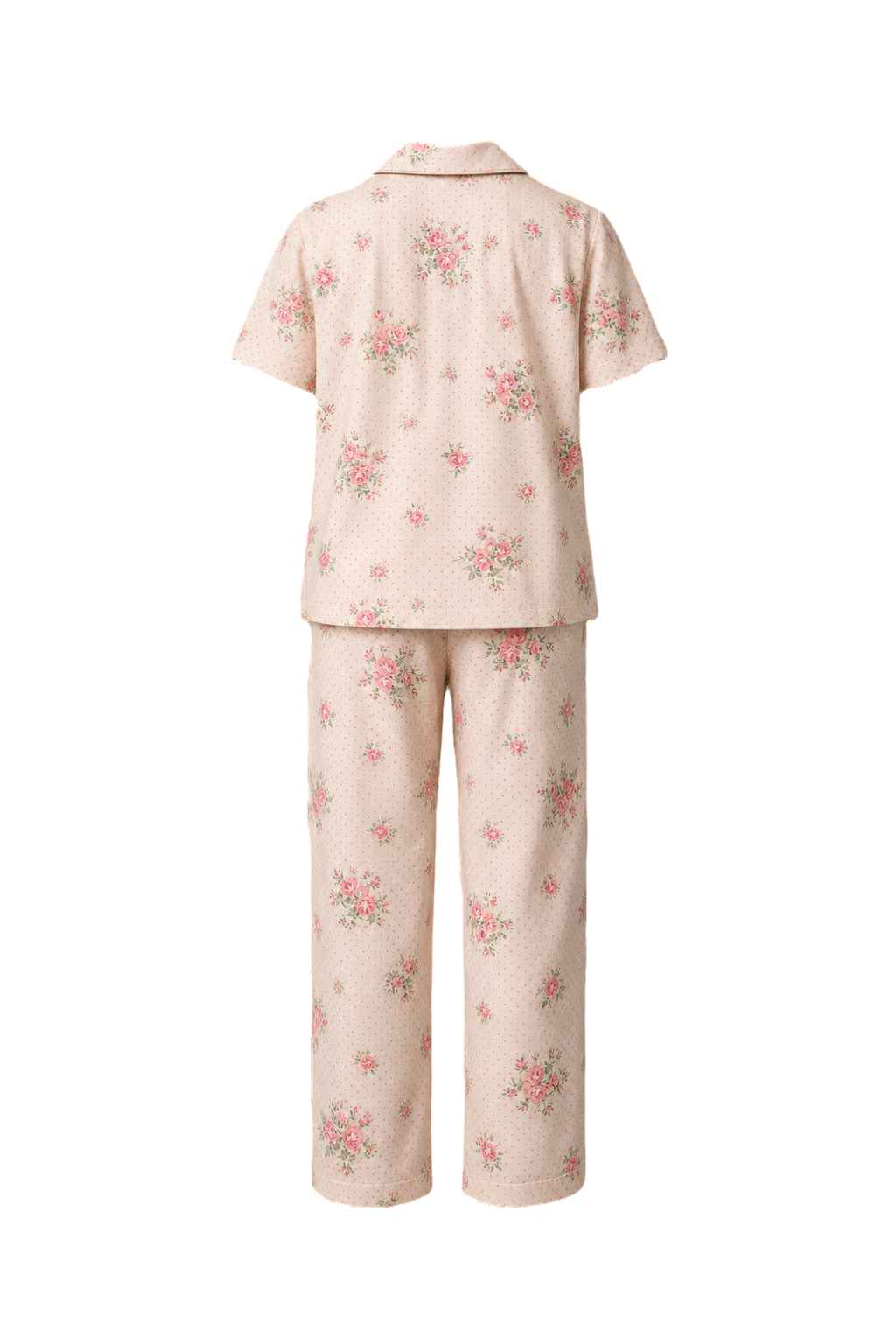 1970s Cream with Pink Floral Cotton Blend Pajama Set - Back View