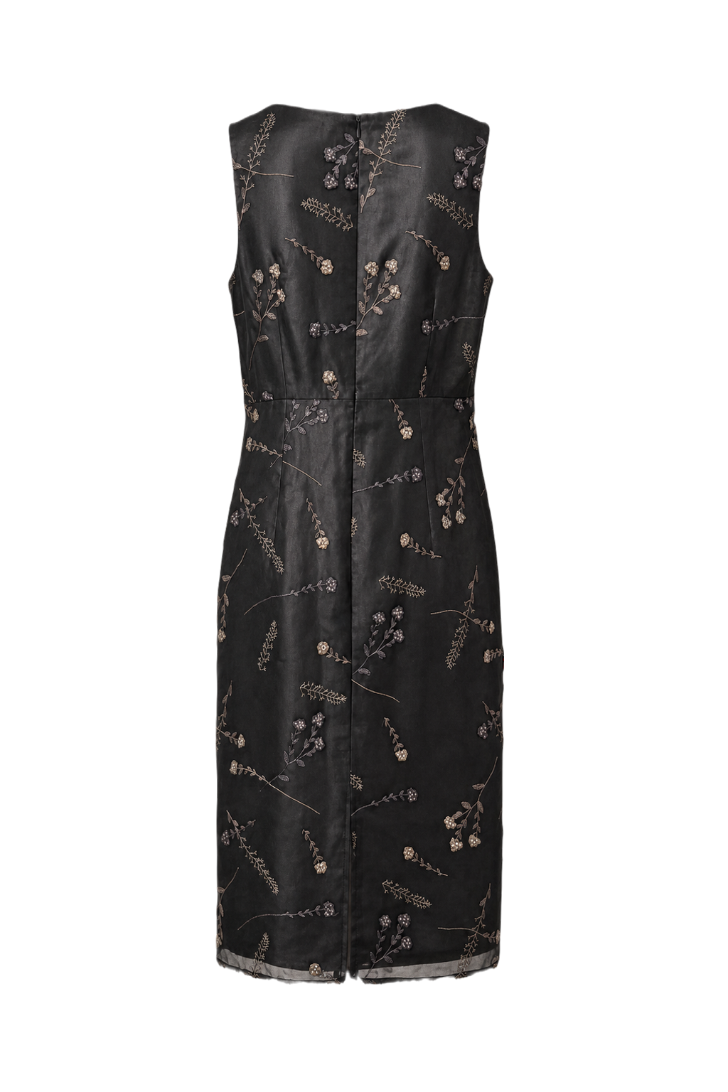 1990s Dark Gray Synthetic Midi Dress - Back View