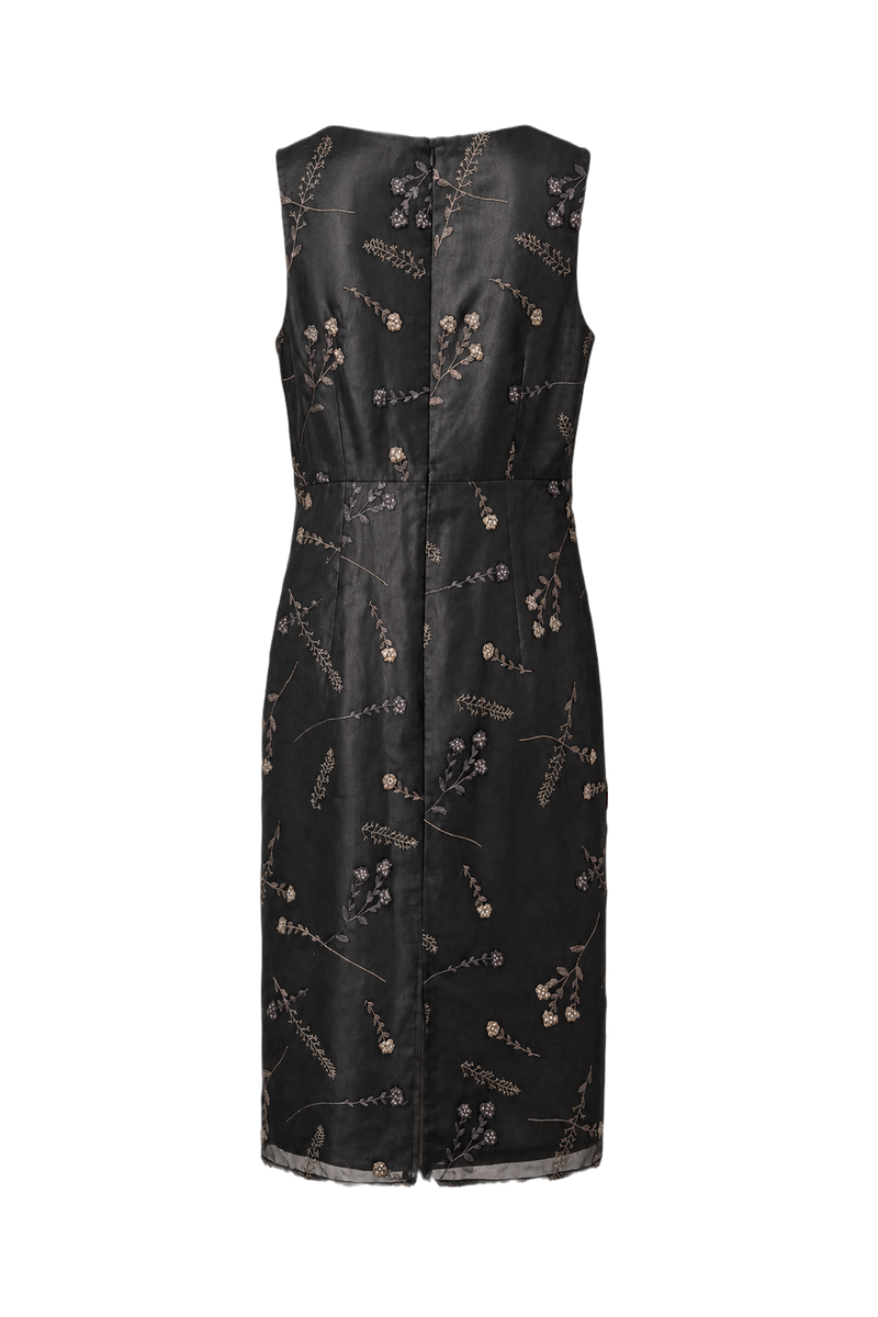 1990s Dark Gray Synthetic Midi Dress - Back View