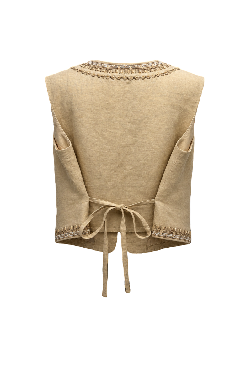 1970s Beige Cotton Vest - Back View