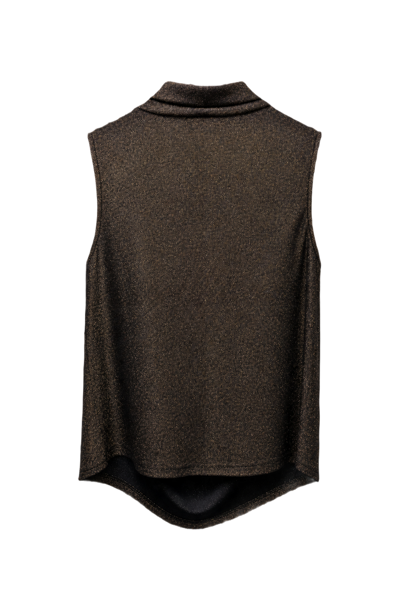 1990s Dark Metallic Bronze Synthetic Sleeveless Blouse - Back View