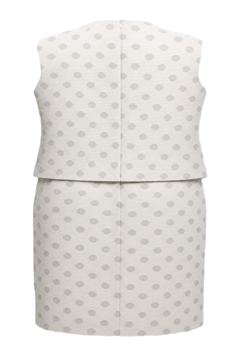 1960s Cream Polka Dot Ribbed Dress and Cape Set - Back View