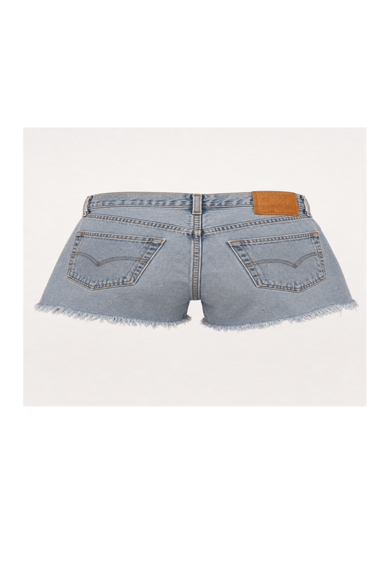 1990s Light Blue Cotton Denim Shorts - Back View