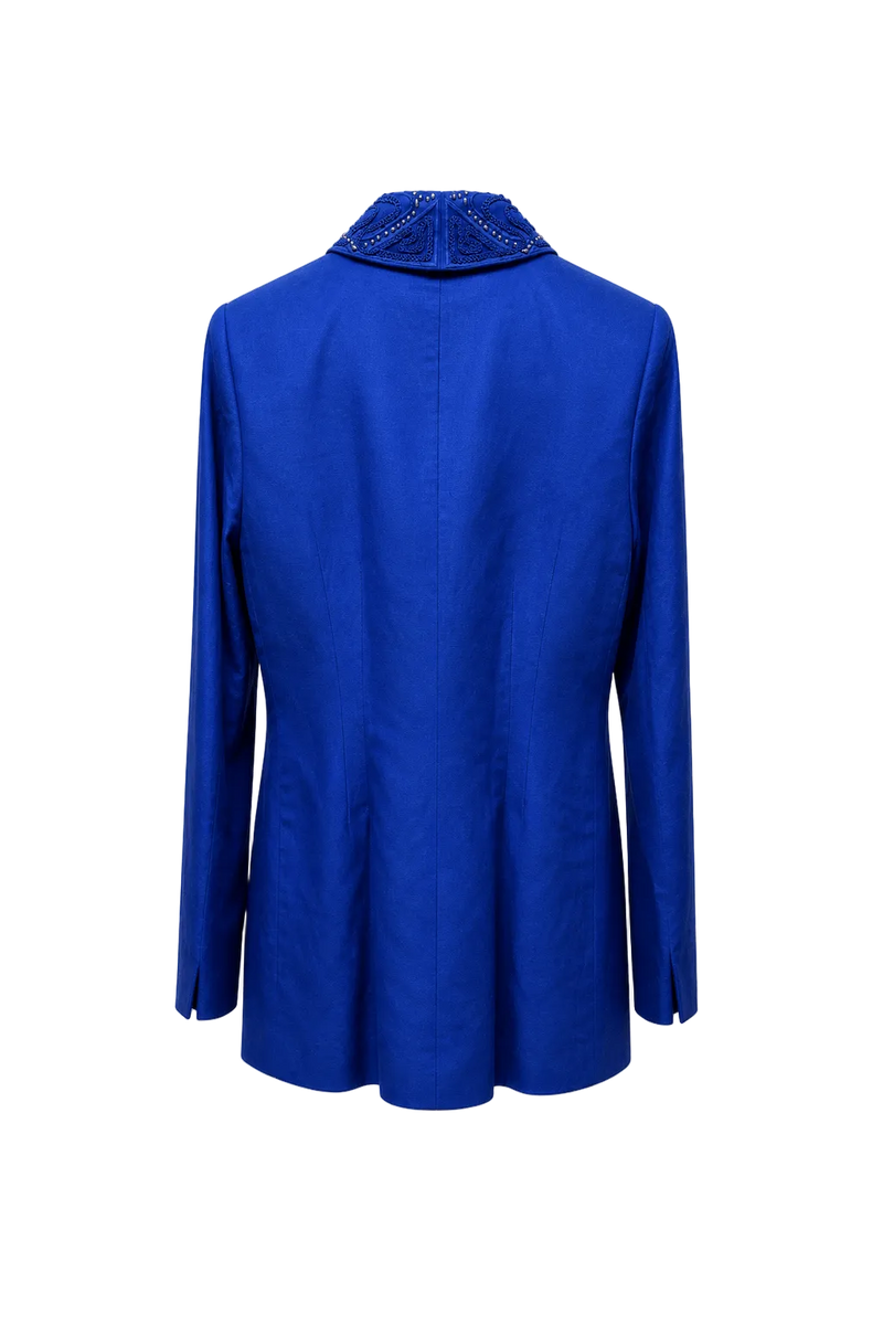 1980s Royal Blue Cotton Blend Blazer - Back View