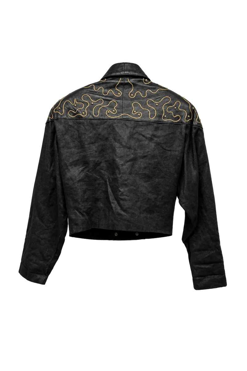 1980s Black Leather Jacket - Back View