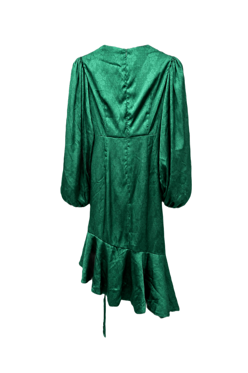 1980s Emerald Green Synthetic Blend Dress - Back View