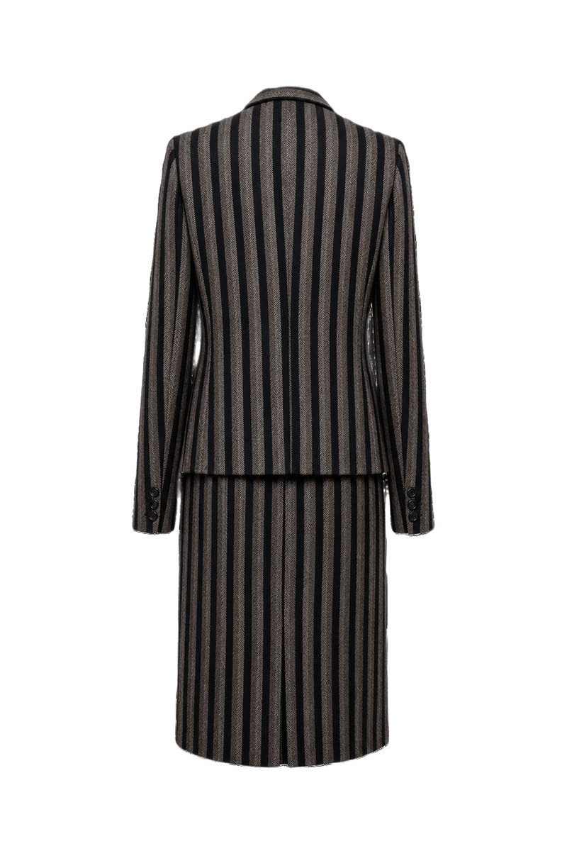 1970s Brown and Black Wool Jacket and Skirt Set - Back View