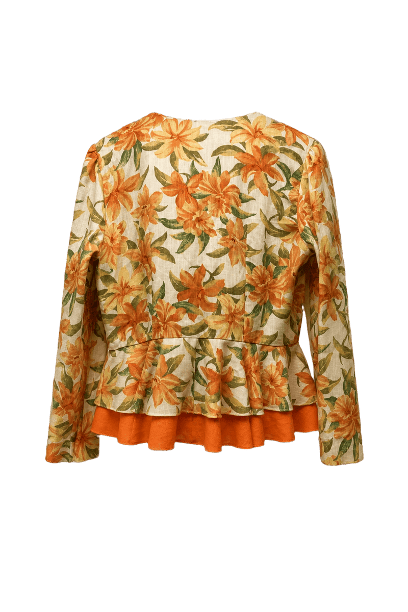 1980s Cream Floral Print Blouse - Back View
