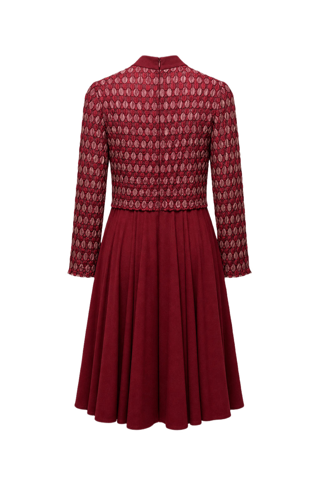 1970s Deep Red Synthetic Blend Dress - Back View