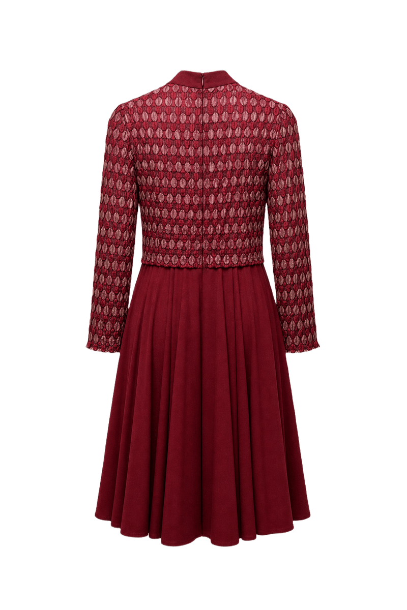 1970s Deep Red Synthetic Blend Dress - Back View