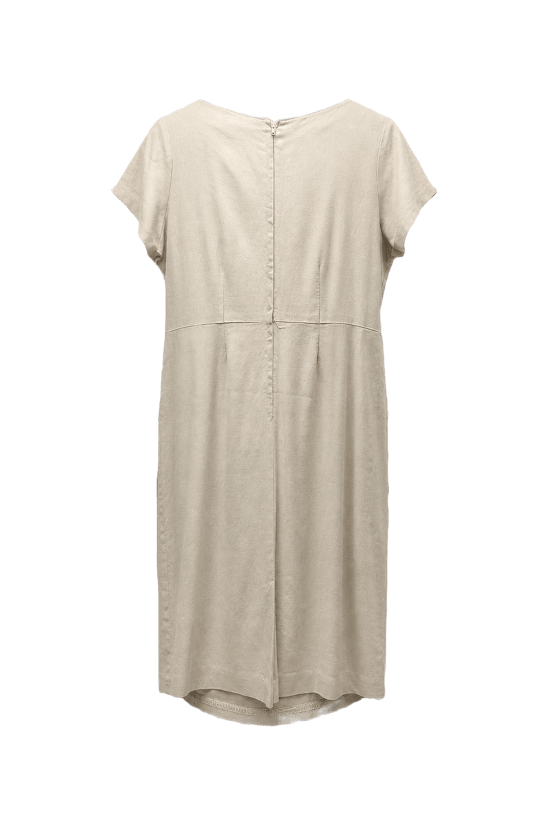 1960s Beige Cotton Blend Shift Dress - Back View