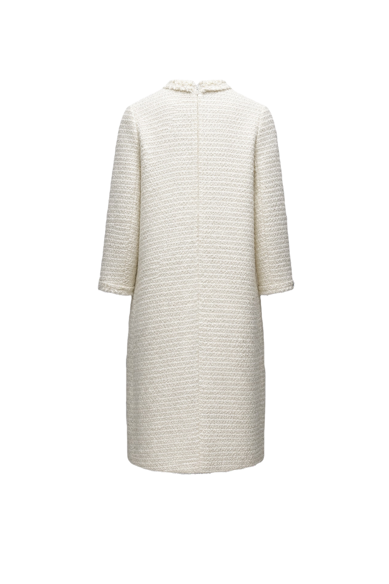 1980s Cream White Wool Blend Dress - Back View