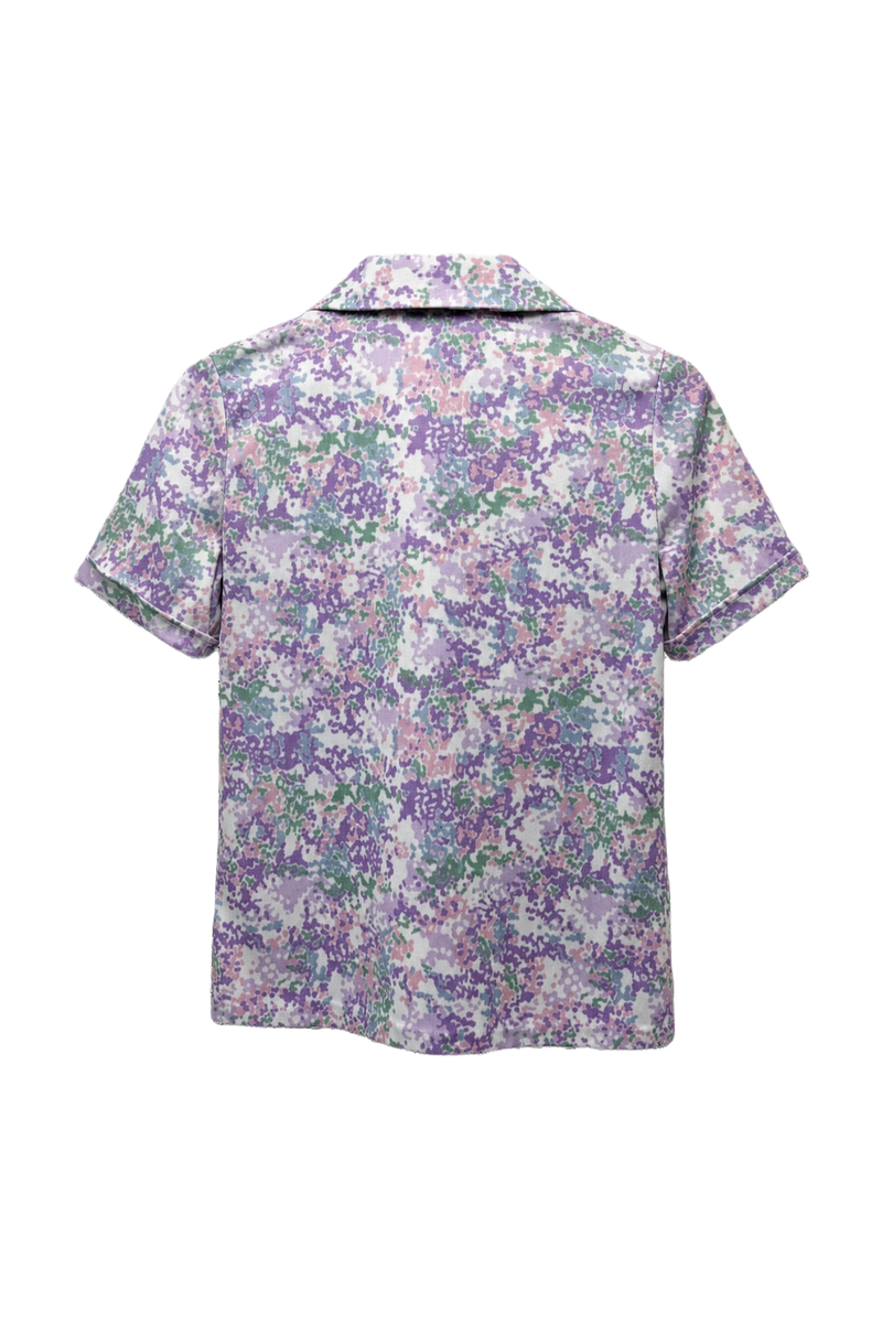 1970s Purple Floral Cotton Blend Blouse - Back View