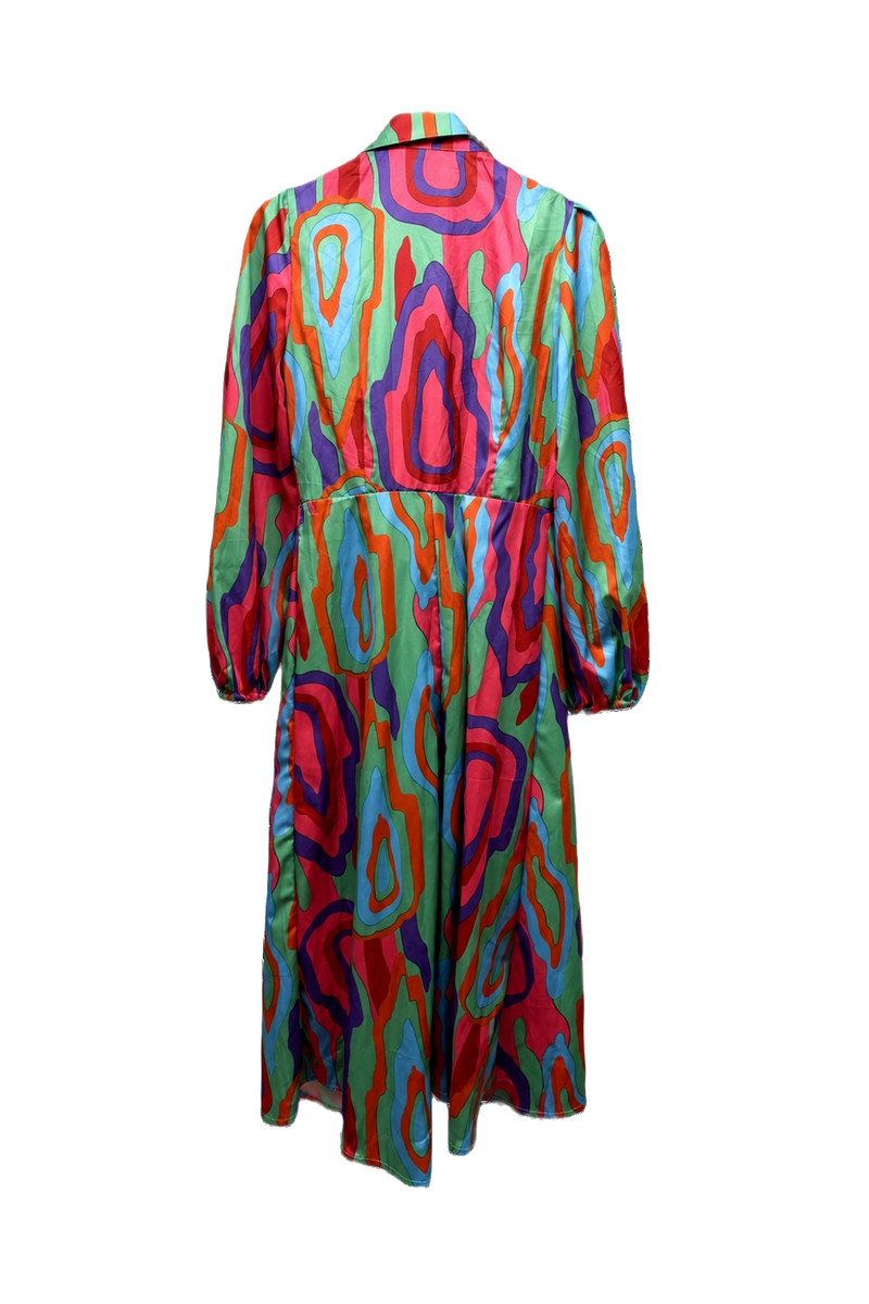 1980s Multi-Color Polyester Robe - Back View
