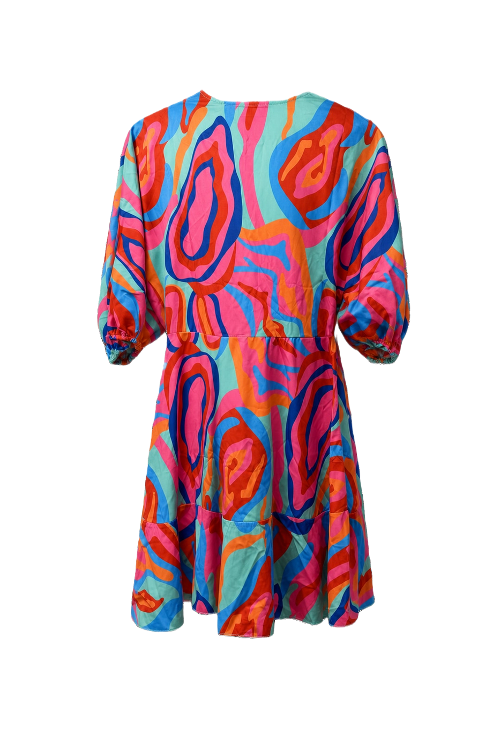 1980s Multicolor Polyester Dress - Back View