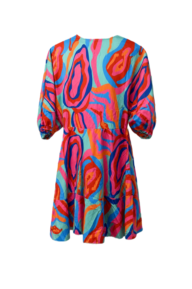 1980s Multicolor Polyester Dress - Back View