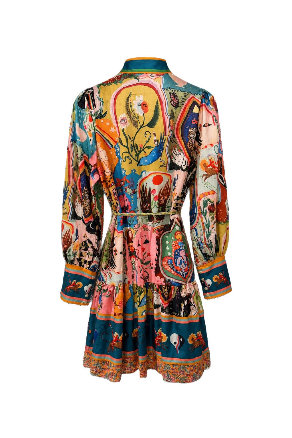 1970s Multicolor Silk Mini Dress - Back View