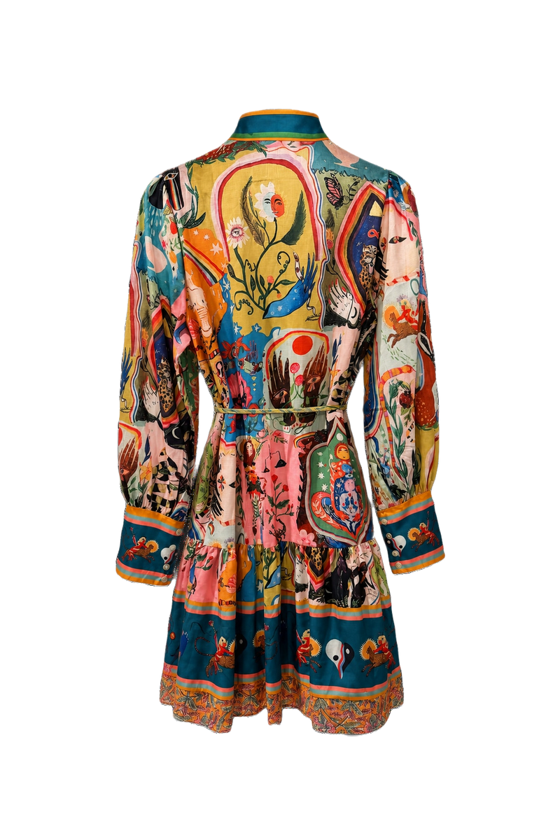 1970s Multicolor Silk Mini Dress - Back View