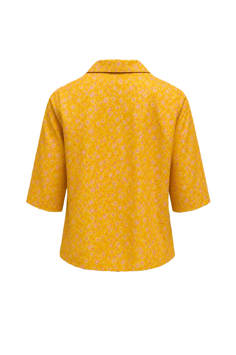 1980s Yellow Polyester Blouse - Back View