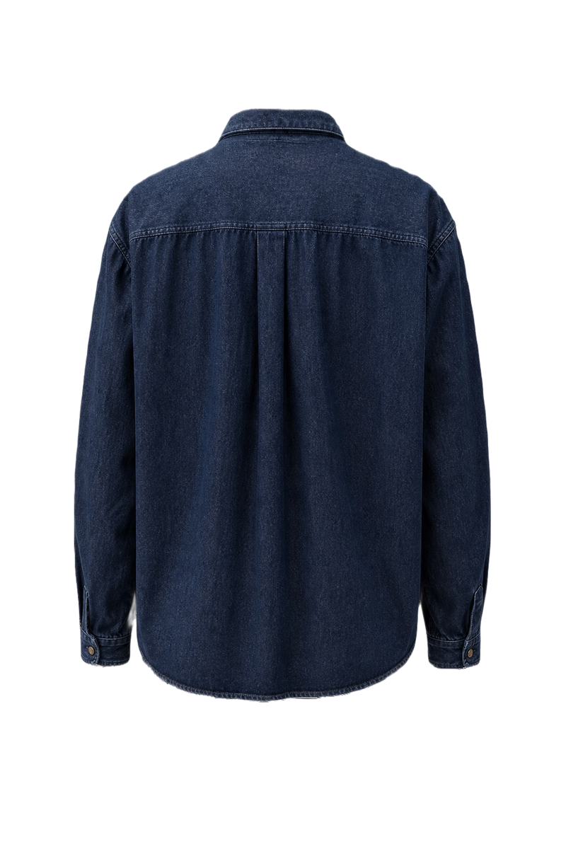 1990s Navy Blue Cotton Denim Shirt - Back View