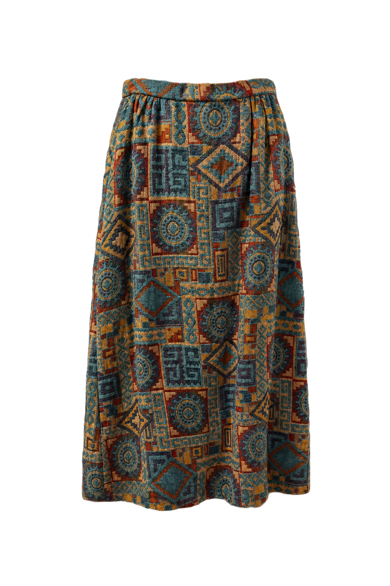 1970s Multi-color Cotton Skirt - Back View
