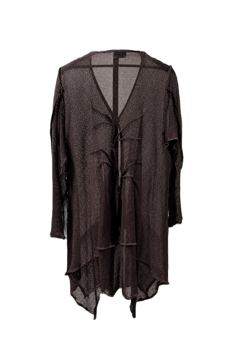 1990s Dark Brown Polyester Cardigan - Back View