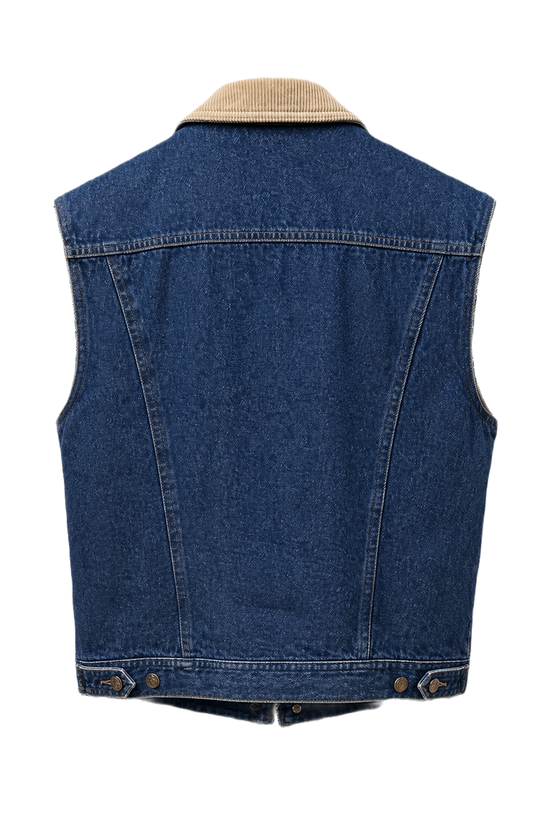 1980s Blue Denim Vest - Back View
