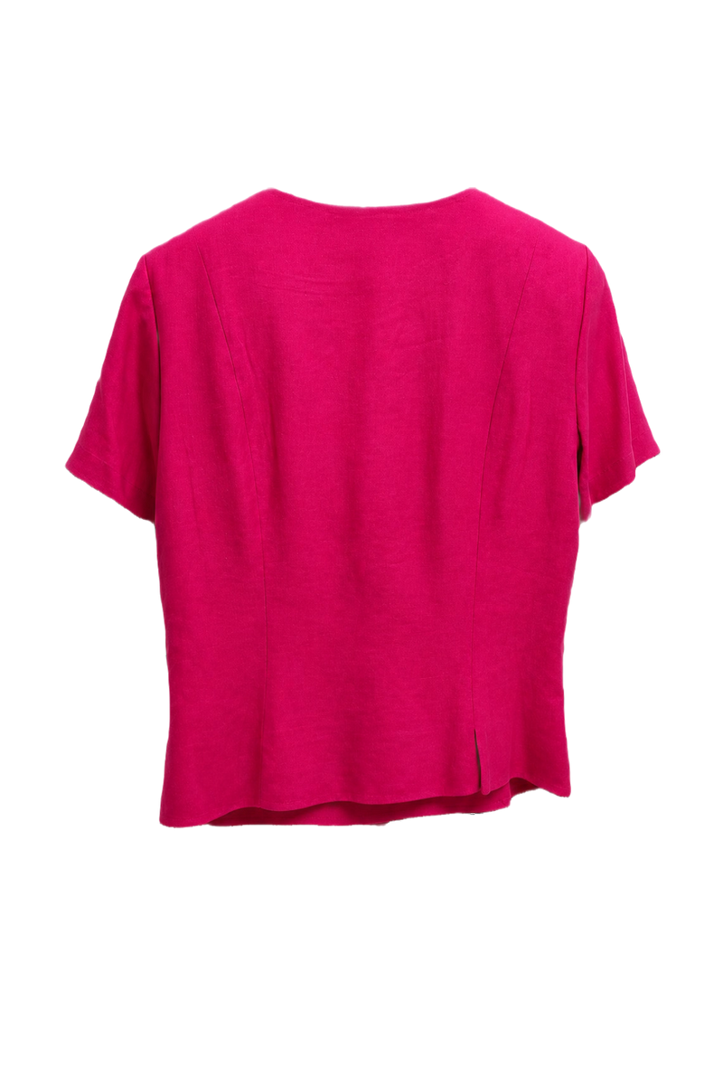 1980s Fuchsia Cotton Blend Blouse - Back View