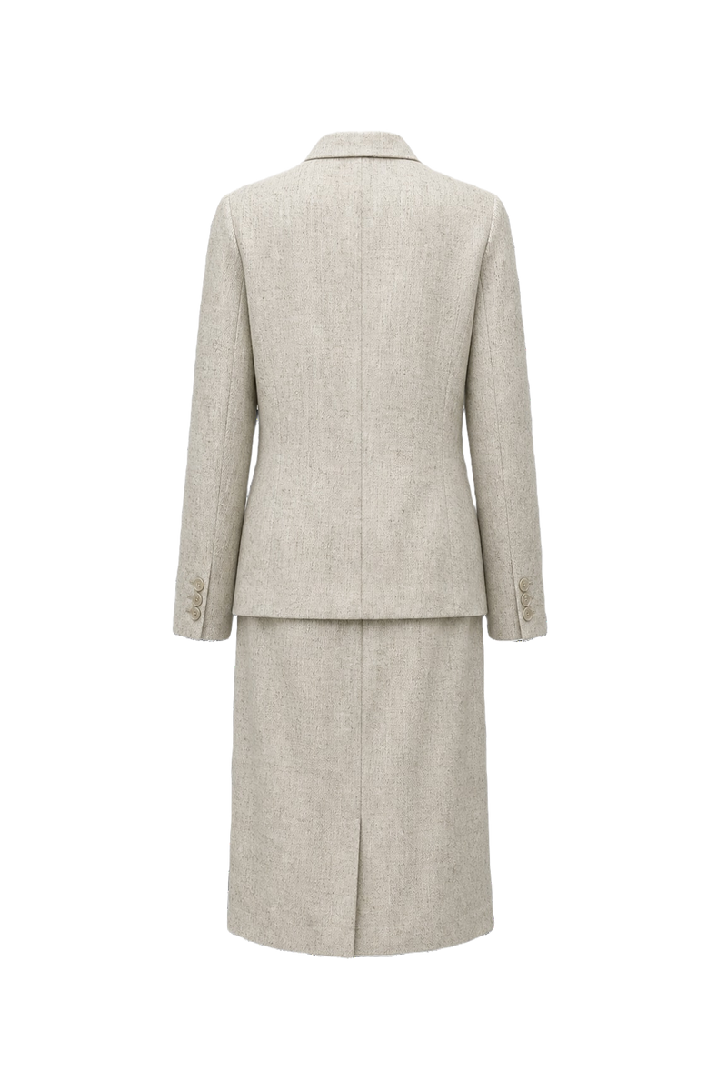 1980s Cream Wool Blazer and Skirt Set - Back View