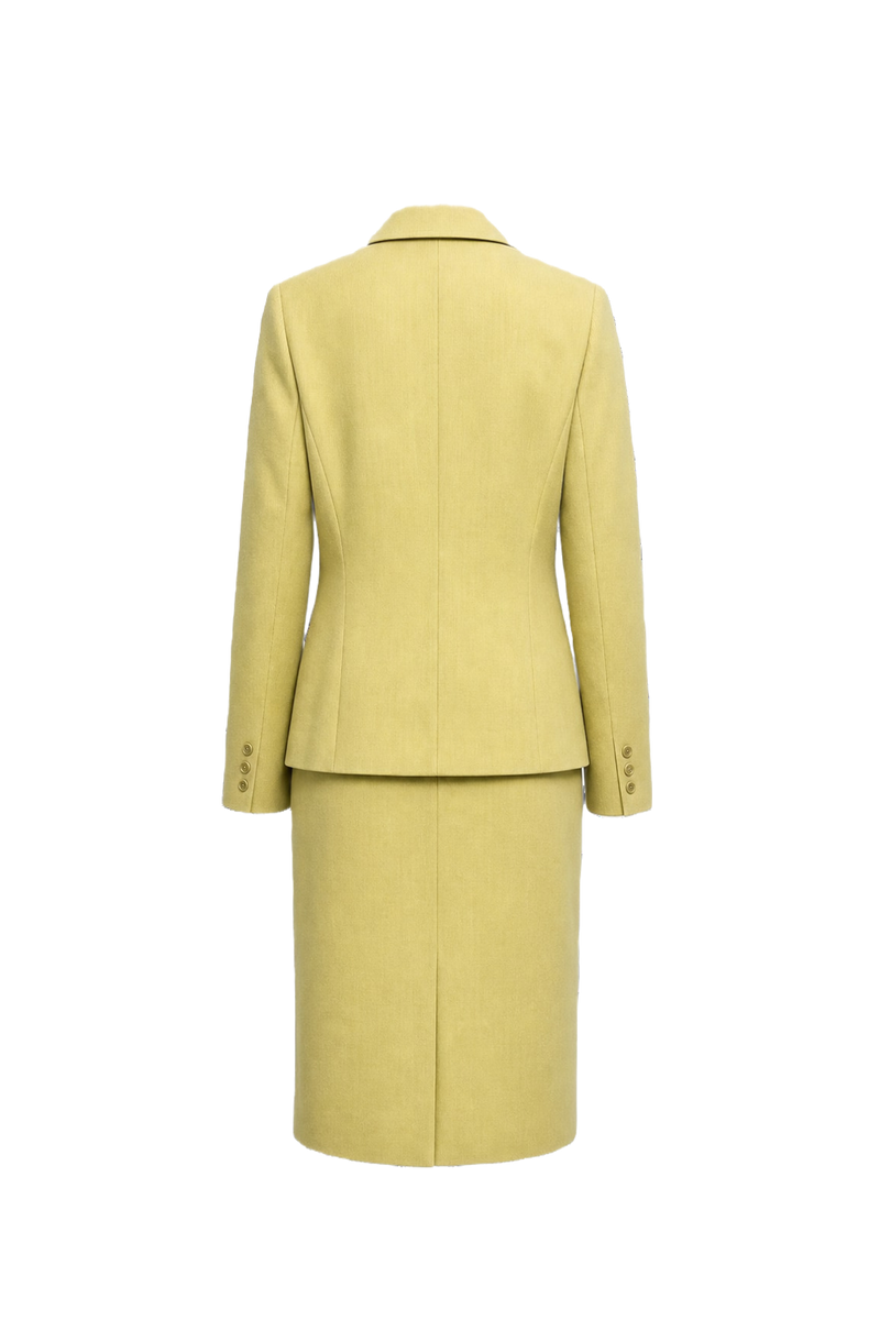 1980s Pale Yellow Wool Blazer and Skirt Set - Back View