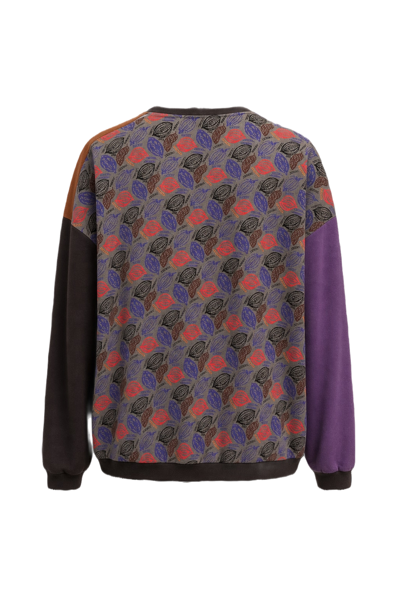 1990s Brown Cotton Color Block Cardigan - Back View