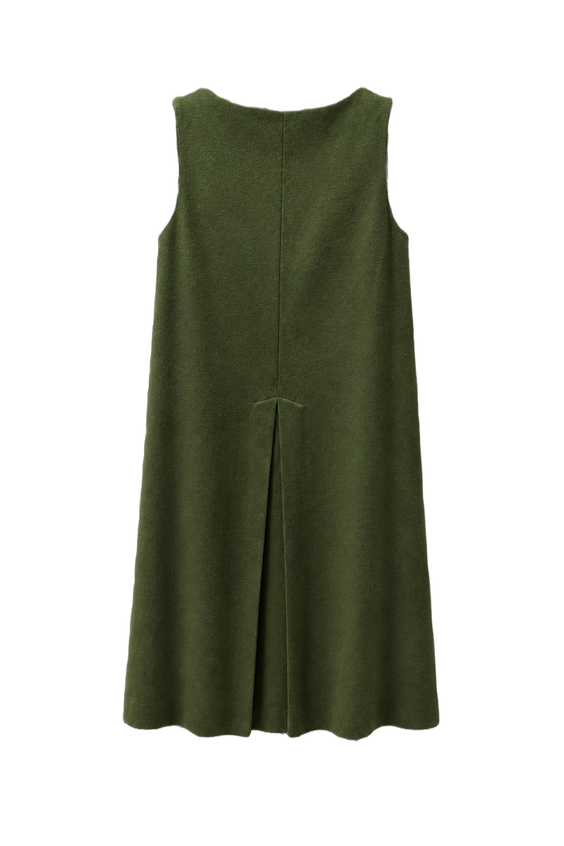 1960s Green Wool Shift Dress - Back View