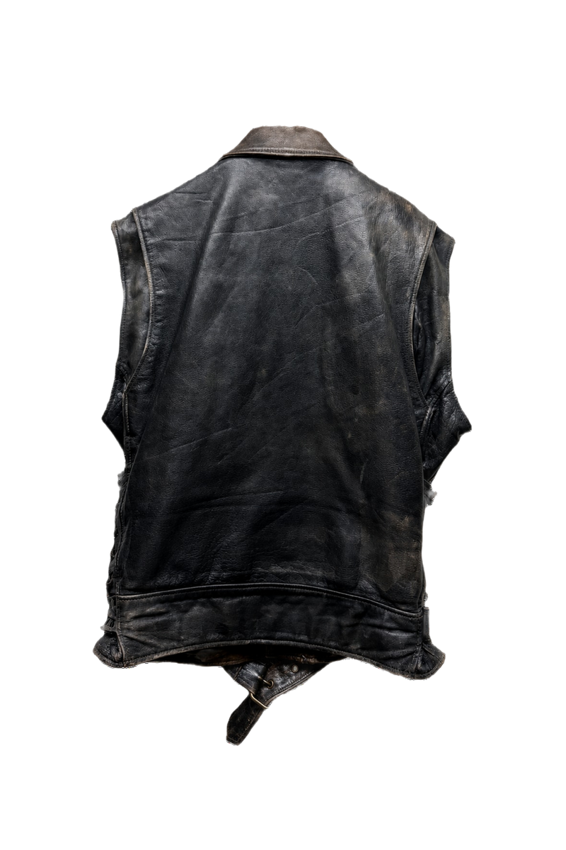 1980s Black Leather Fitted Leather Vest - Back View