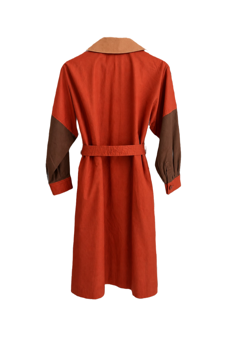 1980s Rust Cotton Trench Coat - Back View