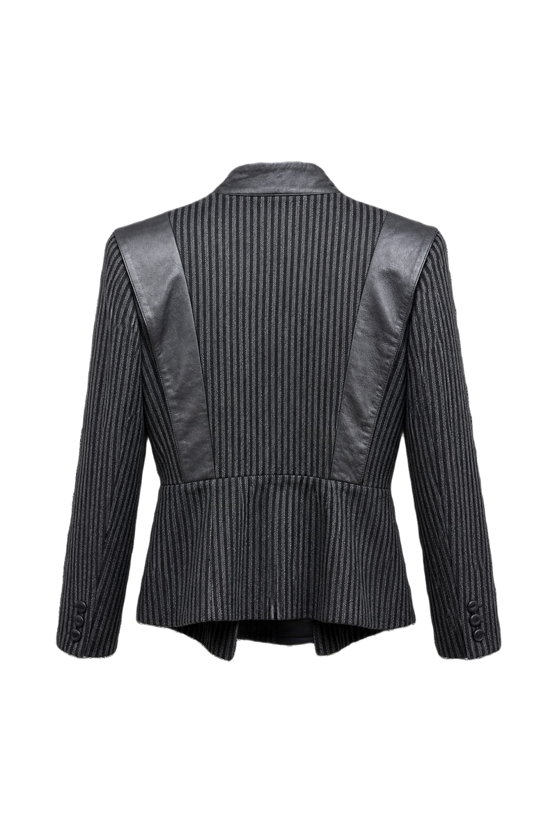 1990s Black Wool and Leather Blazer - Back View