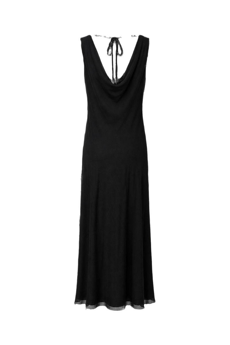 1990s Black Silk Sleeveless Dress - Back View