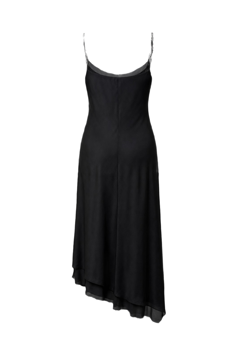 1990s Black Satin Midi Dress - Back View
